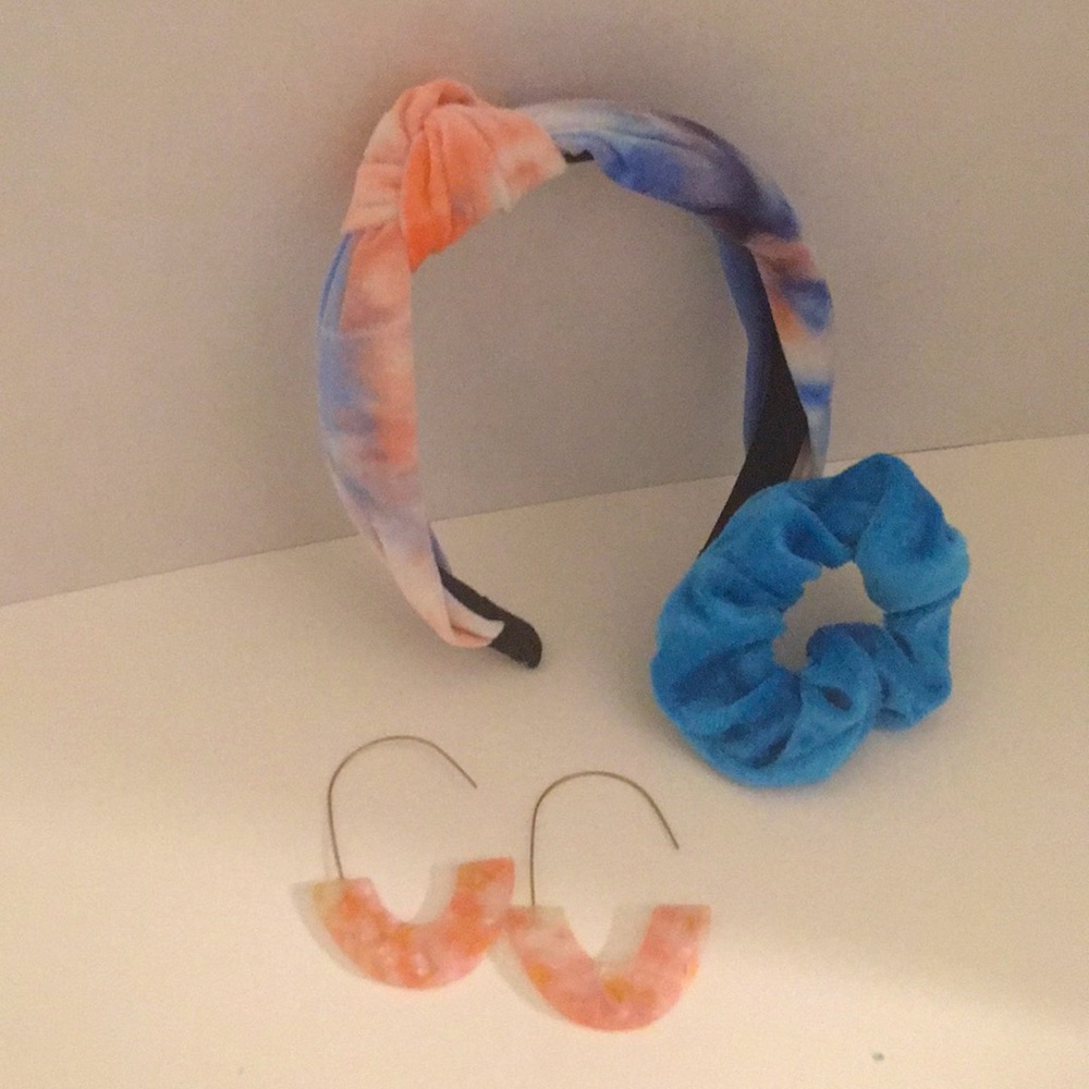 Tie dye Bundle-Headband,Resin Earrings, Scrunchie